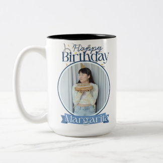 De Café Em Dois Tons Feliz Aniversário Caneca Margarita | Foto Nome Per