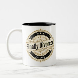De Café Em Dois Tons Finalmente Divorciado Est. 2025 Caneca Crachá Vint