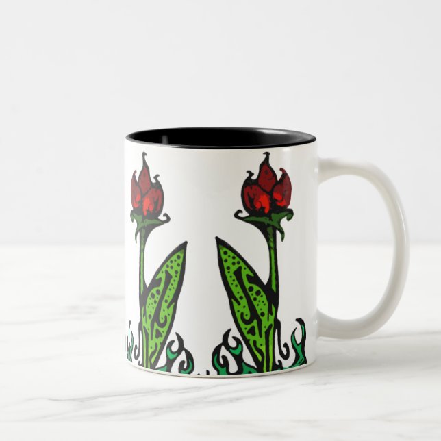 De Café Em Dois Tons Flor vermelha que repete a caneca (Direita)