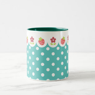 De Café Em Dois Tons Flores & caneca das morangos