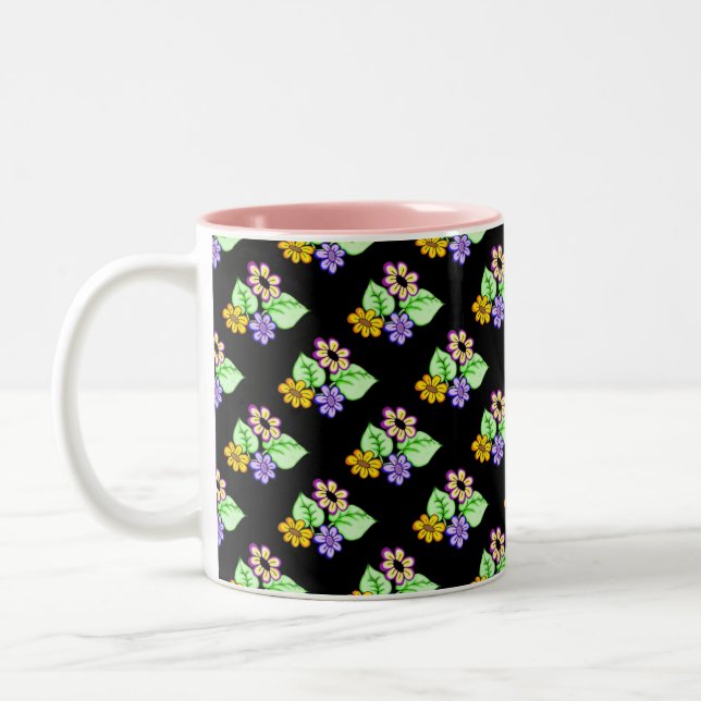 De Café Em Dois Tons Flores Por Espingarda 1 Caneca (Esquerda)
