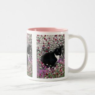 De Café Em Dois Tons Freckles na caneca das flores II - gato do smoking