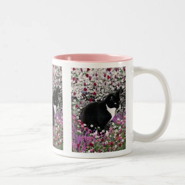 De Café Em Dois Tons Freckles na caneca das flores II - gato do smoking (Direita)