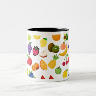 De Café Em Dois Tons Frutas Coloridas no Copo Caneca – Desenho Fresco e