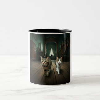 De Café Em Dois Tons Gatinho Duo Assustador: Uma Caneca Cerâmica Cuta E