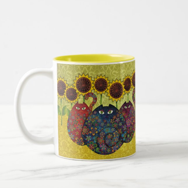 De Café Em Dois Tons gatos com caneca dos girassóis (Esquerda)