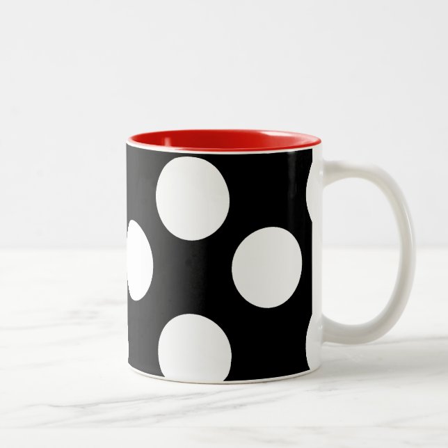 De Café Em Dois Tons Grande caneca preto e branco das bolinhas (Direita)