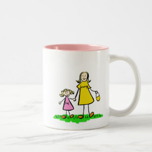 De Café Em Dois Tons Mamãe e eu, loura, pequena menina caneca