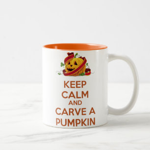 De Café Em Dois Tons Mantenha a calma e cinzele uma caneca da abóbora