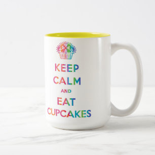 De Café Em Dois Tons Manter Calma e Comer Cupcakes, caneca arco-íris
