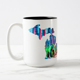 De Café Em Dois Tons Mapa do Michigan esboça design na caneca com BEAR