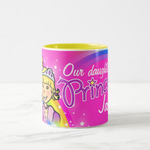 De Café Em Dois Tons Nome princesas meninas arco-íris caneca rosa