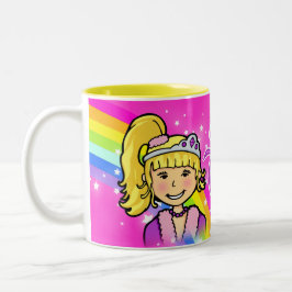 De Café Em Dois Tons Nome princesas meninas arco-íris caneca rosa