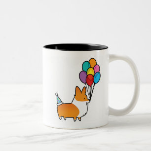 De Café Em Dois Tons O aniversário vermelho do Corgi Balloons a caneca