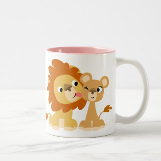 De Café Em Dois Tons O beijo: Caneca bonito do casal do leão dos