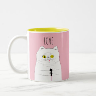 De Café Em Dois Tons O gato com rato cora caneca cor-de-rosa do AMOR