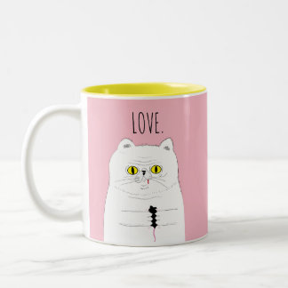 De Café Em Dois Tons O gato com rato cora caneca cor-de-rosa do AMOR