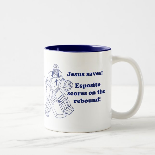 De Café Em Dois Tons O GOALIE JESUS SALVAR a caneca (Direita)