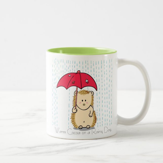 De Café Em Dois Tons Ouriço bonito com a caneca rasgada do guarda-chuva (Direita)