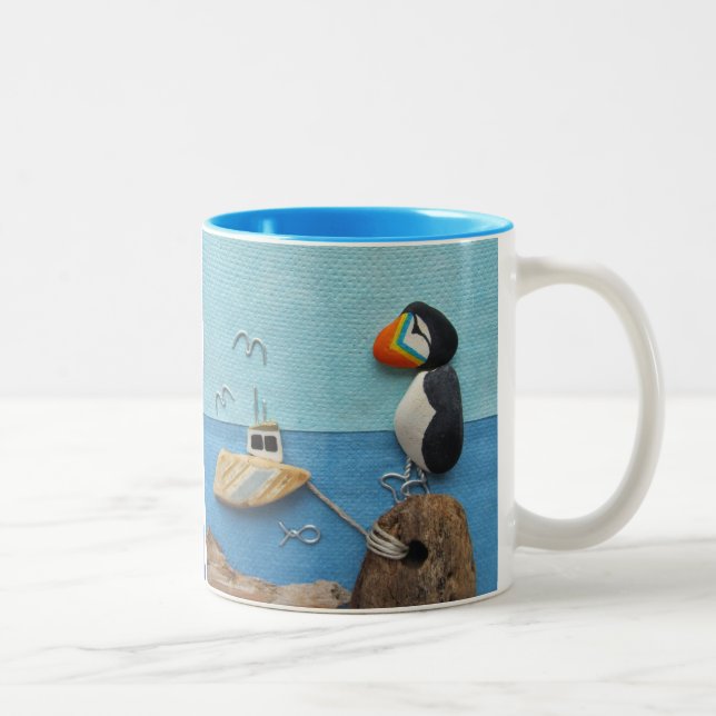 De Café Em Dois Tons Papagaio-do-mar - caneca da colagem da arte da (Direita)