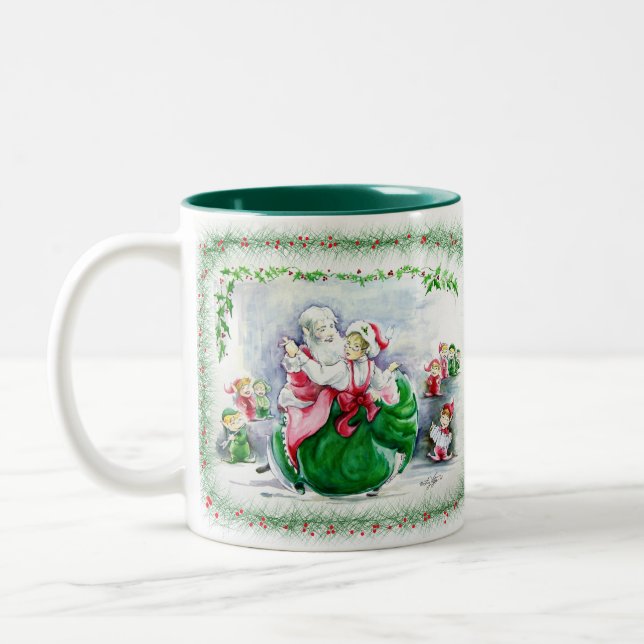 De Café Em Dois Tons Papai noel & Sra. Waltzing Claus Caneca (Esquerda)