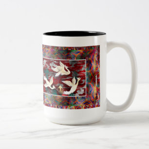 De Café Em Dois Tons Pássaros na caneca vermelha