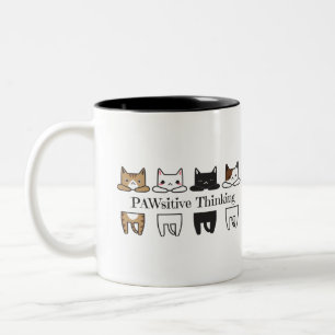 De Café Em Dois Tons PAWsitive que pensa - caneca do meme do gato