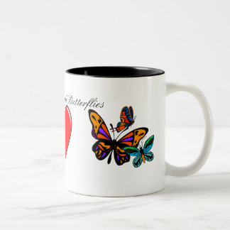 De Café Em Dois Tons Paz, amor, e caneca das borboletas