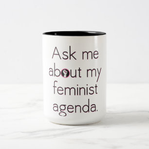 De Café Em Dois Tons Pergunte-me sobre minha caneca feminista da agenda