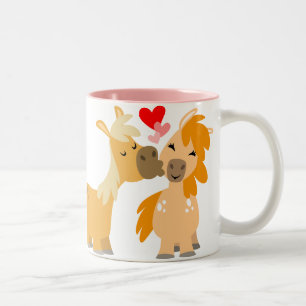 De Café Em Dois Tons Pôneis bonitos dos desenhos animados na caneca do