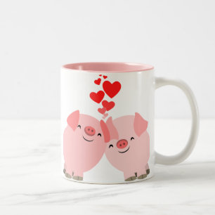 De Café Em Dois Tons Porcos bonitos dos desenhos animados na caneca do
