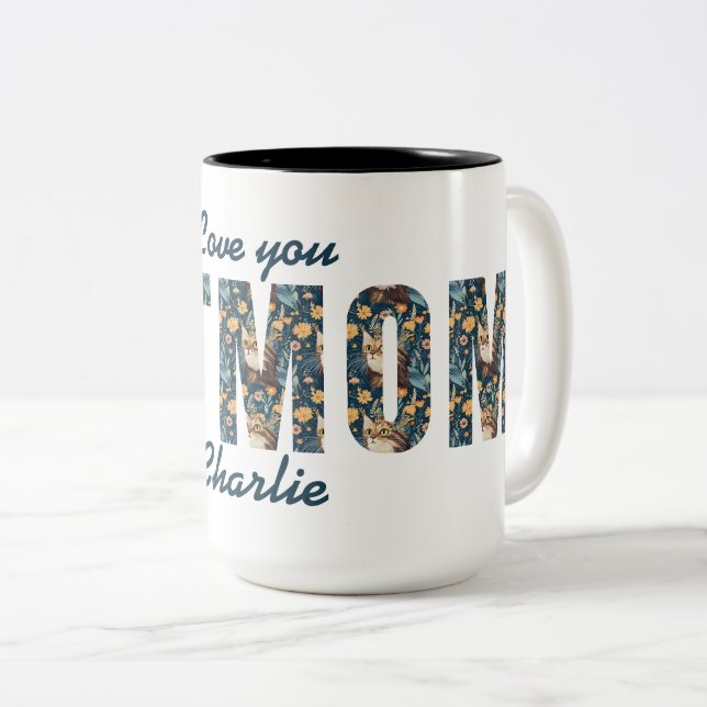 De Café Em Dois Tons Presente Personalizado | Gato Mãe Te Amo | Caneca  (Frente Esquerda)