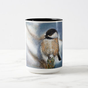 De Café Em Dois Tons Preto bonito caneca tampada do Chickadee