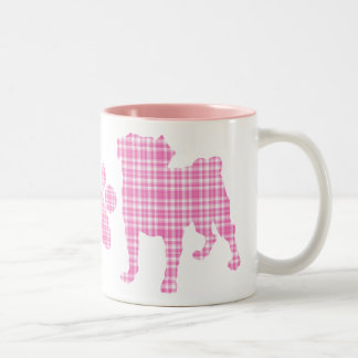 De Café Em Dois Tons Pugs da xadrez e caneca cor-de-rosa da pata