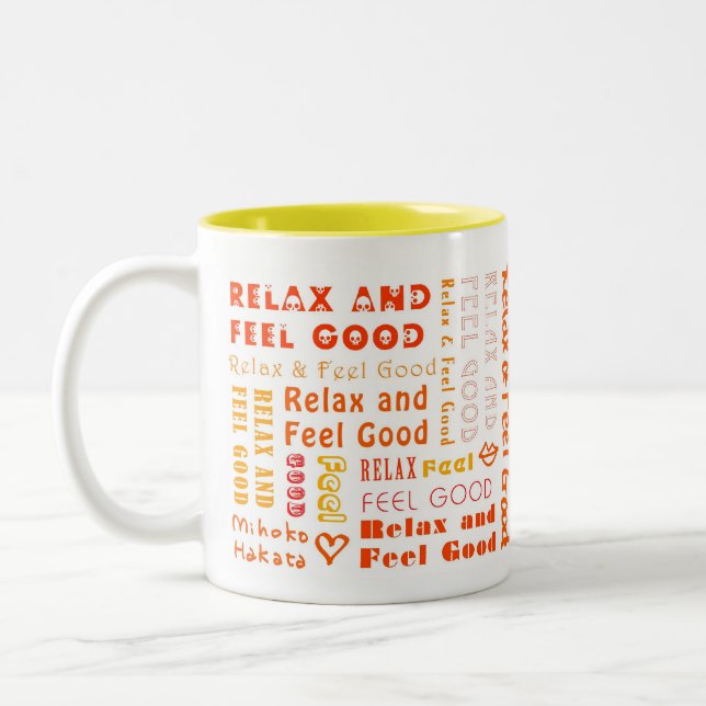 De Café Em Dois Tons ::: Relaxe & sinta bom (alaranjado)::: Caneca (Esquerda)