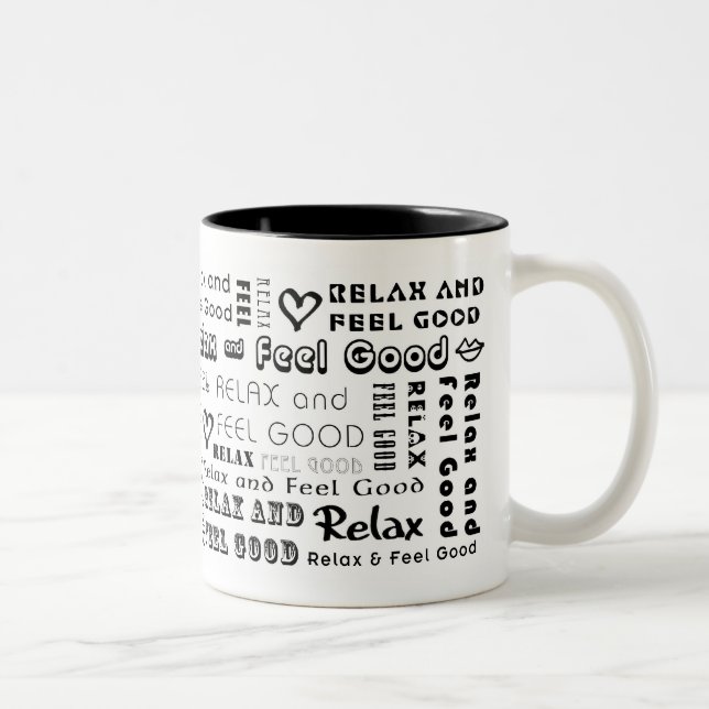 De Café Em Dois Tons ::: Relaxe & sinta bom (preto)::: Caneca (Direita)