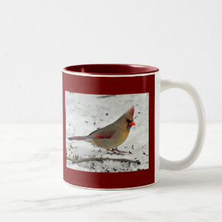 De Café Em Dois Tons Senhora Cardinal na caneca da neve
