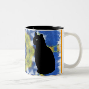 De Café Em Dois Tons Silhueta do gato e caneca da tintura do laço