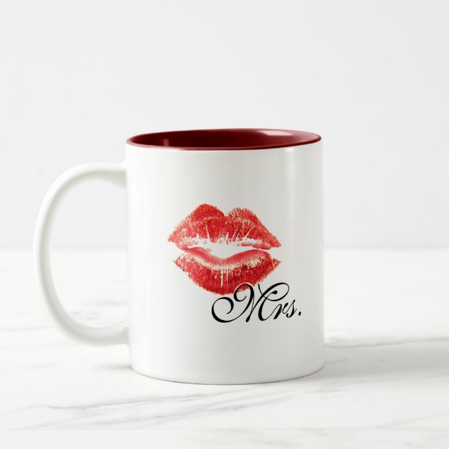 De Café Em Dois Tons Sra. caneca - com os lábios vermelhos do batom (Esquerda)
