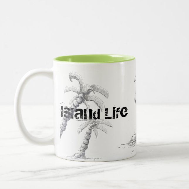 De Café Em Dois Tons Tranquilo - caneca da palmeira da vida da praia (Esquerda)