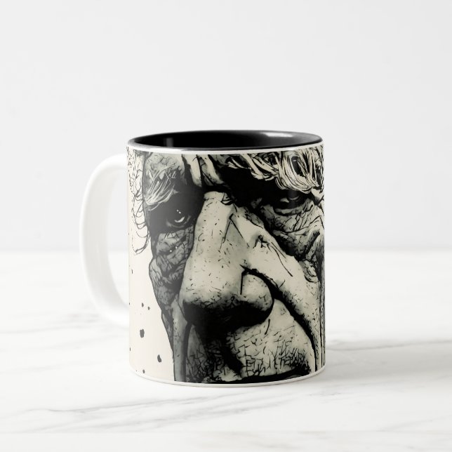 De Café Em Dois Tons velho esboço duas caneca (Frente Esquerda)