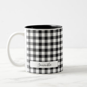De Café Em Dois Tons Xadrez Personalizado Preto Branco Caneca da Mamãe