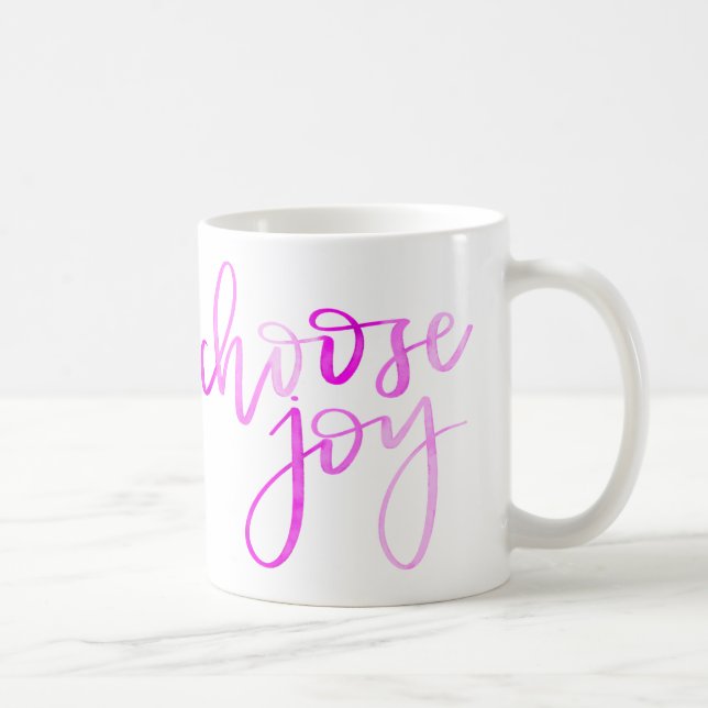 De Café Escolha a caneca da caligrafia da alegria - rosa (Direita)