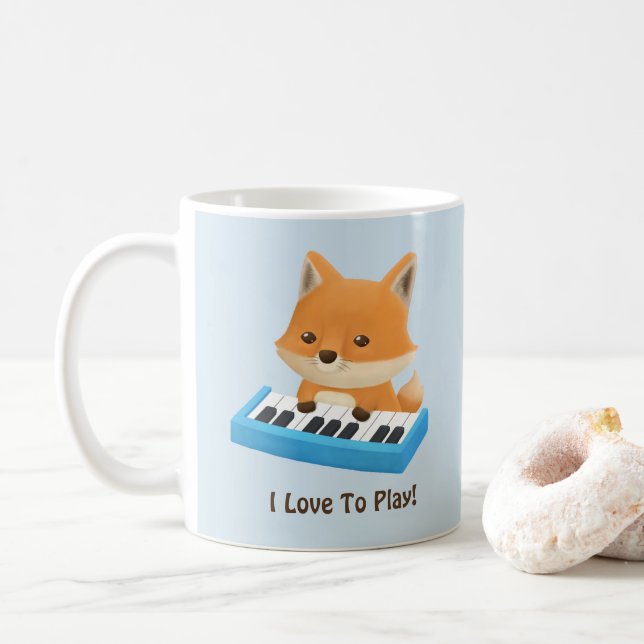 De Café Eu amo tocar Cute Fox no Piano Caneca para Criança (Com Donut)