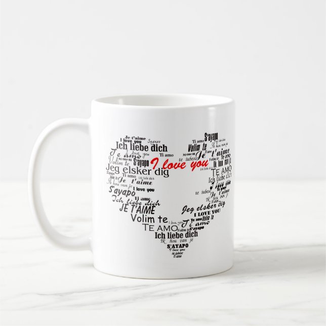 De Café Eu te amo na caneca branca básica das línguas (Esquerda)