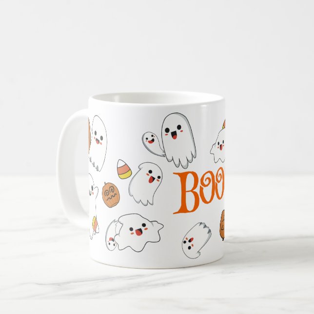 De Café Fantasmas bonitos e Abóboras na Caneca do Hallowee (Frente Esquerda)