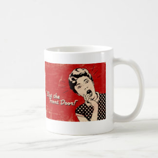 De Café Feche a porta da rua, caneca da cara do amante do