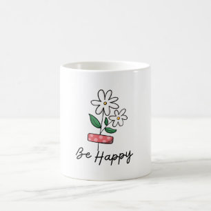 De Café Flor Cor-de-rosa branca Seja uma caneca feliz