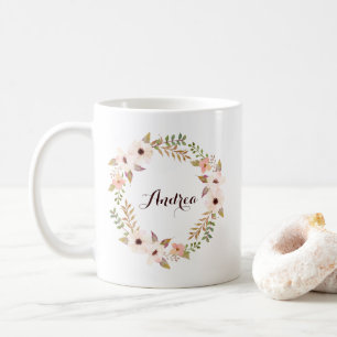 De Café Folha rústica e grinalda floral caneca