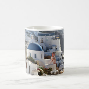 De Café Fotografia alta da definição, Santorini, caneca